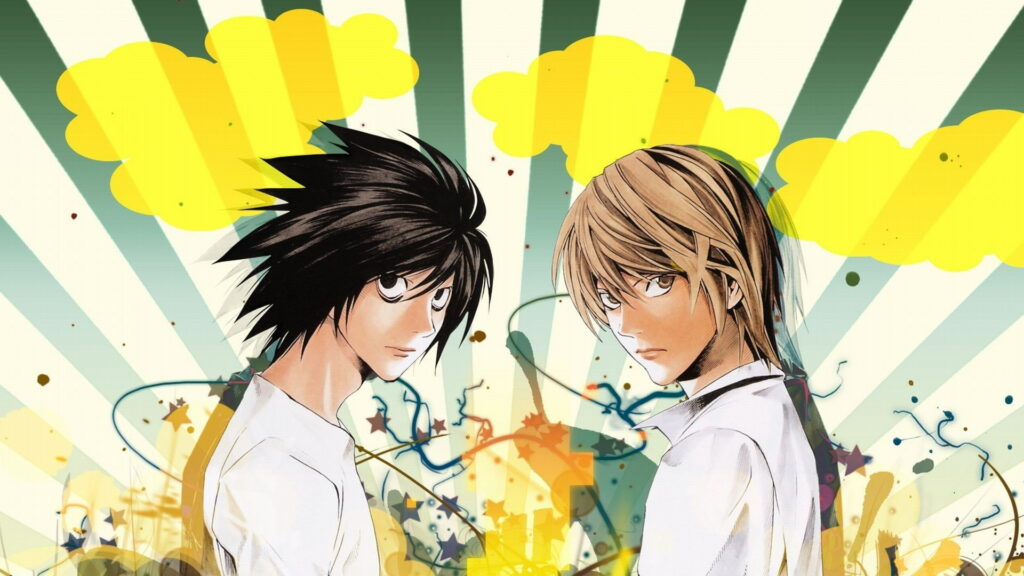 Mastermind Battle: Yagami Light Vs L Lawliet in Death Note's Enigmatic World Wallpaper