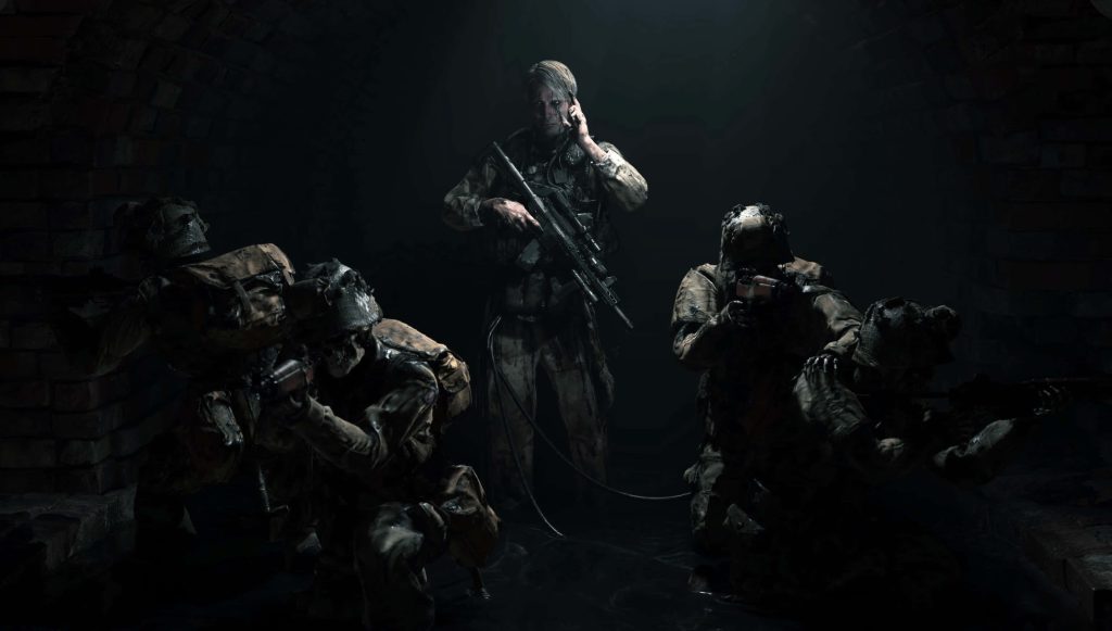 Death Stranding PC wallpaper with Clifford Unger and spectral soldiers in dark flooded tunnel