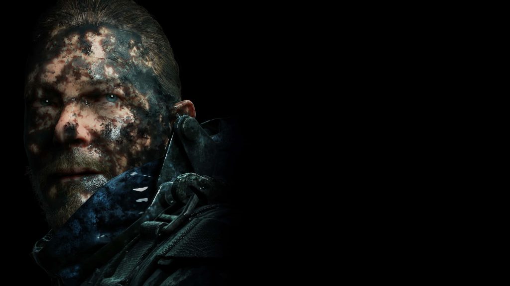 Death Stranding Clifford Unger moody CGI portrait with oily tar on face black background wallpaper