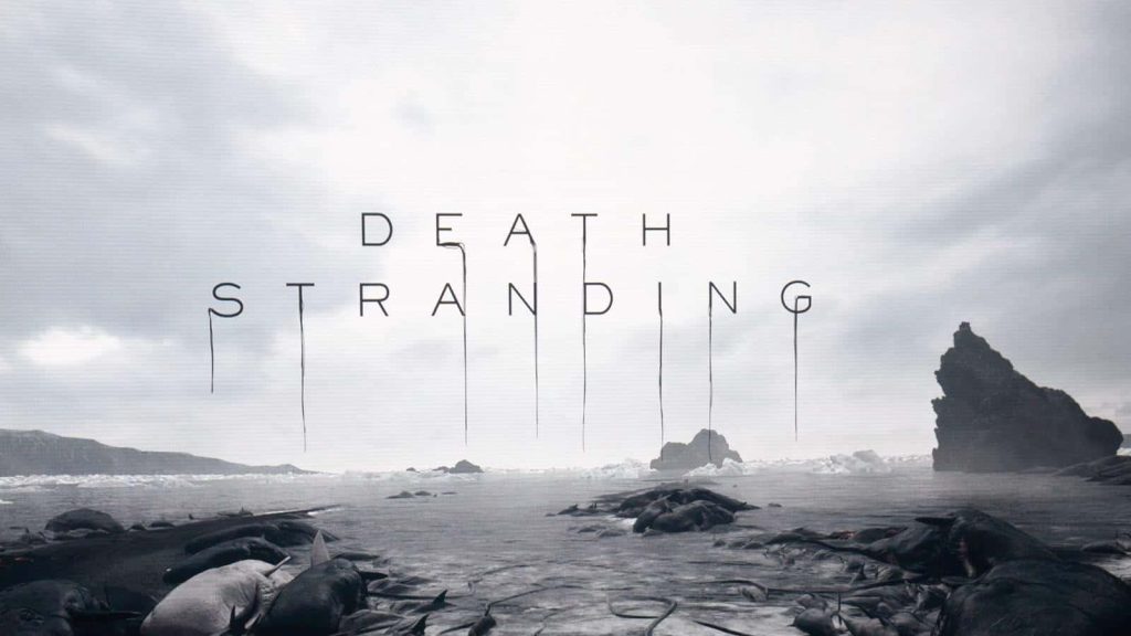 Death Stranding wallpaper with haunting beach whales jagged rocks and dark overcast sky background