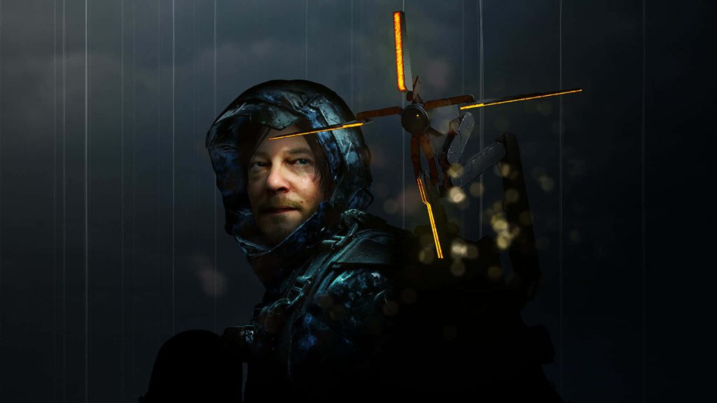 Death Stranding PC wallpaper detailed CGI portrait of Sam Bridges with glowing orange Odradek scanner