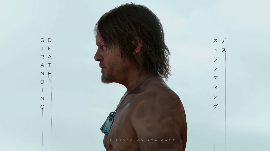 Death Stranding Sam Porter Bridges side profile mud-streaked bare chest dog tags CGI wallpaper