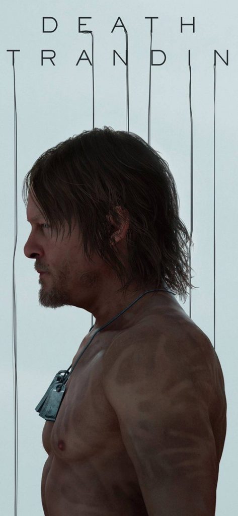 Death Stranding Sam Porter Bridges profile with dog tags misty background CGI iPhone wallpaper