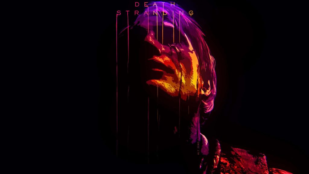 Death Stranding Sam Porter Bridges portrait with red orange drips on black artistic PC wallpaper