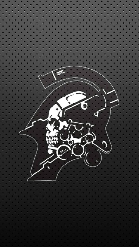 Death Stranding iPhone wallpaper featuring white Ludens logo on dark industrial metal background