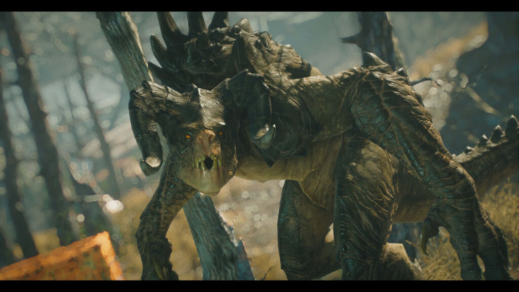 Menacing Fallout Deathclaw with armored scales and sharp claws in sunlit post-apocalyptic wasteland Wallpaper