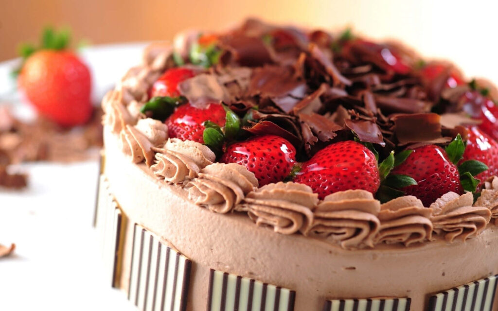 Decadent Chocolate Cake with Strawberries & Shavings - Wallpaper