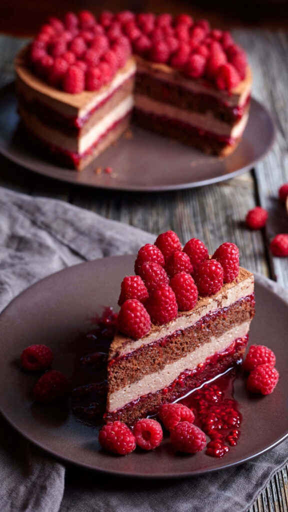 iPhone-shaped cake with fresh raspberries chocolate layers rich textures festive dessert wallpaper