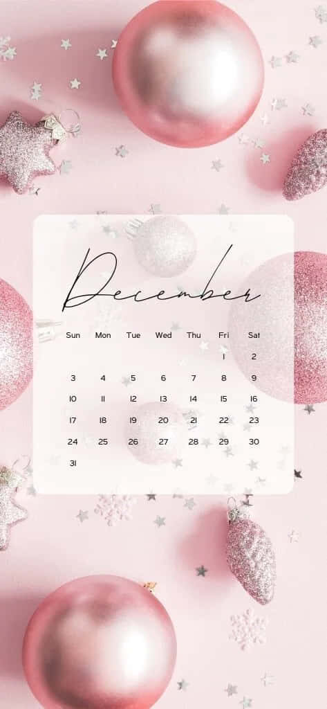 Elegant December Calendar Wallpaper with Pink Christmas Ornaments