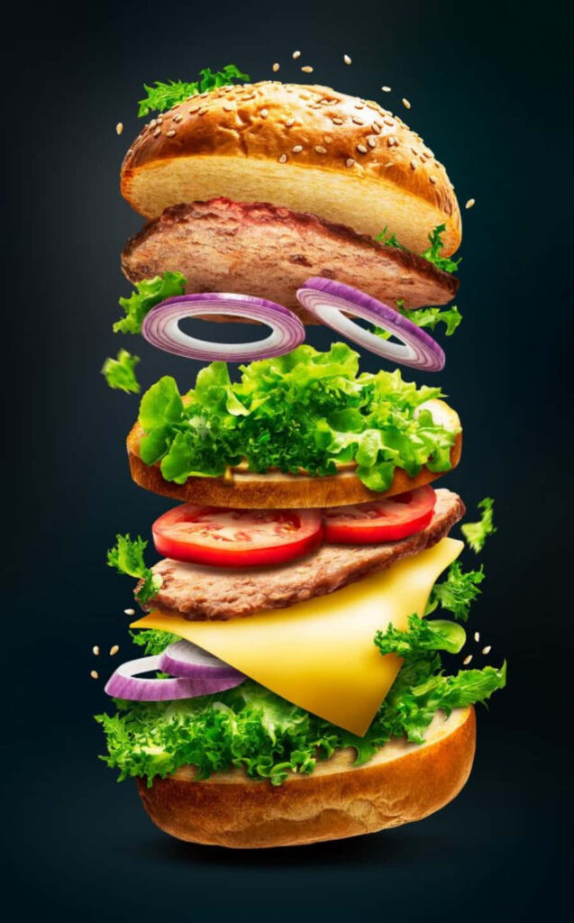 Deconstructed Burger Wallpaper: Fresh Ingredients Artfully Layered