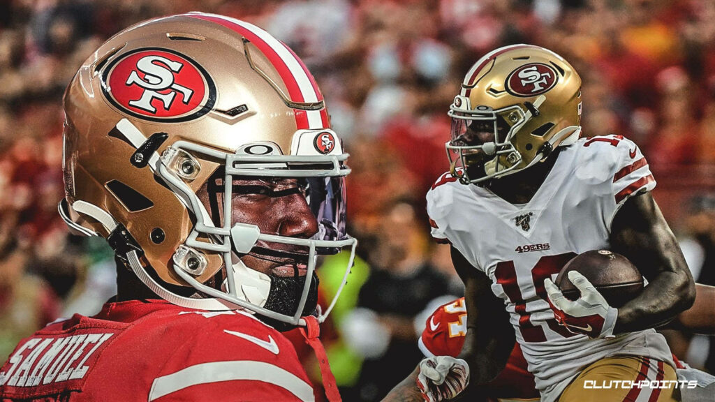 Deebo Samuel Sr San Francisco 49ers football player intense action close up helmet wallpaper