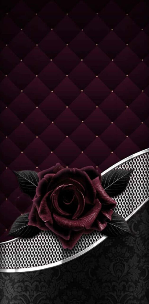 Deep Maroon Quilted Wallpaper with Dark Red Rose Artwork