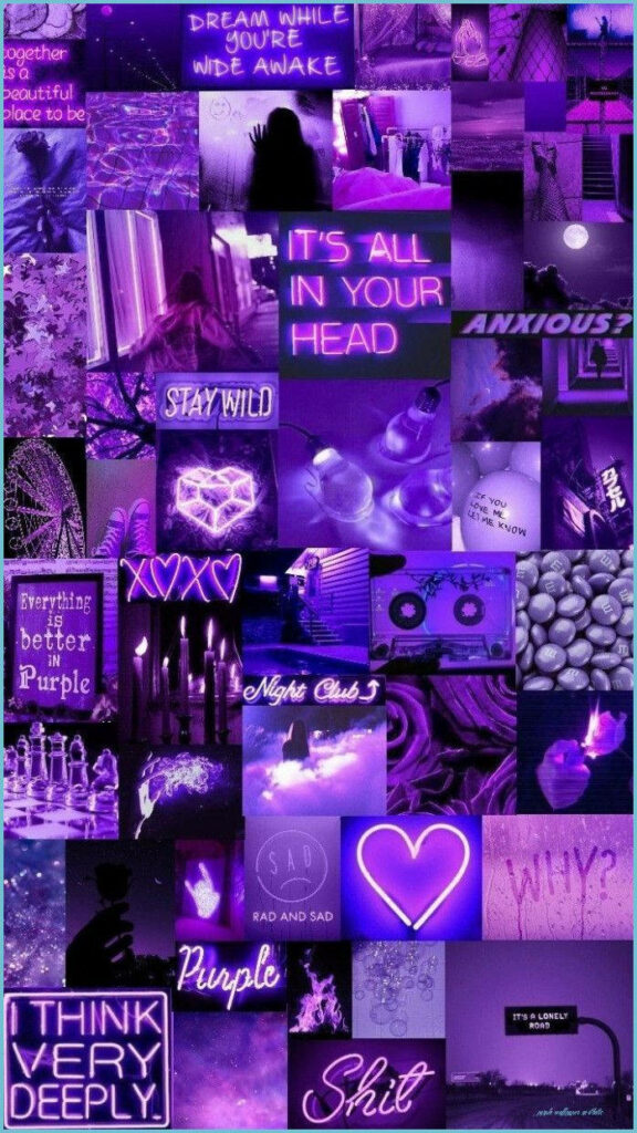 Deep Purple Dreams: Embracing the Neon Majesty - A Compilation of Mindful Purple Text on a Vibrant Phone Wallpaper