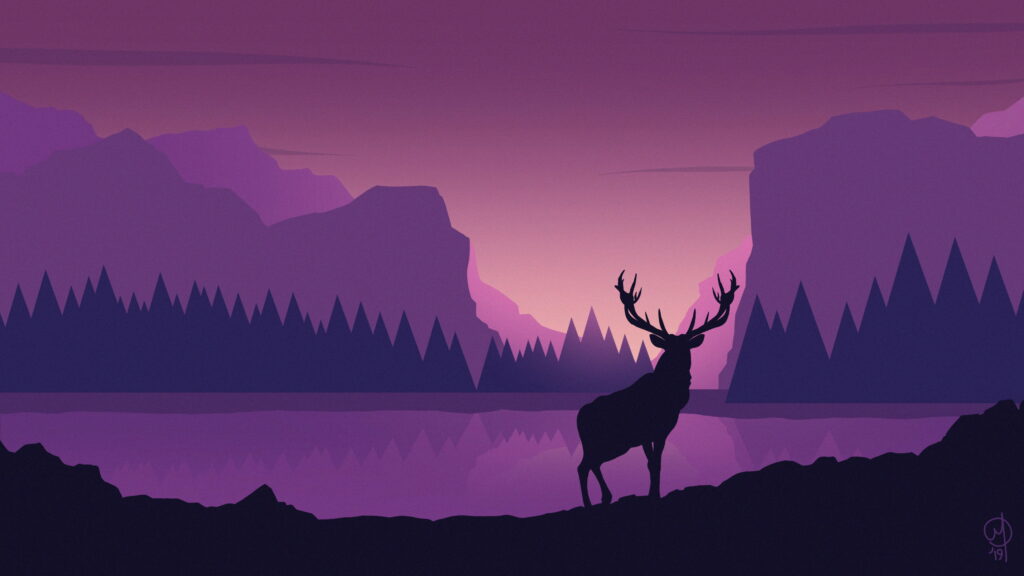 Mountain Majesty: A Vector Art Wallpaper Featuring a Majestic Deer Against a Scenic Landscape