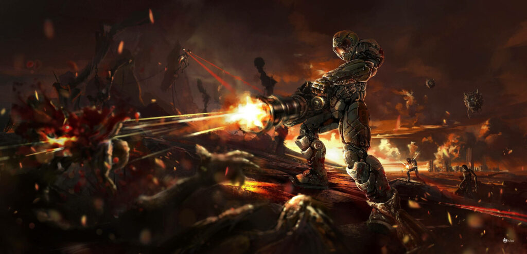 Defend mankind and fight the forces of Doom with this action-packed wallpaper