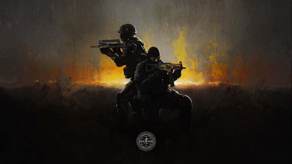 Dual Warriors of Darkness: Epic Counter Strike Global Offensive Artwork featuring Elite Operators in Stealth Mode Wallpaper