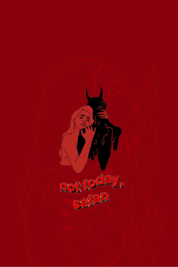 Not Today, Satan: A Dark and Aesthetic Baddie Red Wallpaper featuring a Girl Hugging Melting Satan in a Sinister Melting Theme for Your Mobile or Desktop Background
