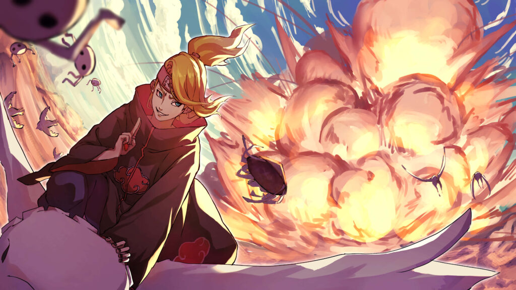 Deidara unleashing explosive clay art with vibrant blasts and dynamic movement Naruto wallpaper