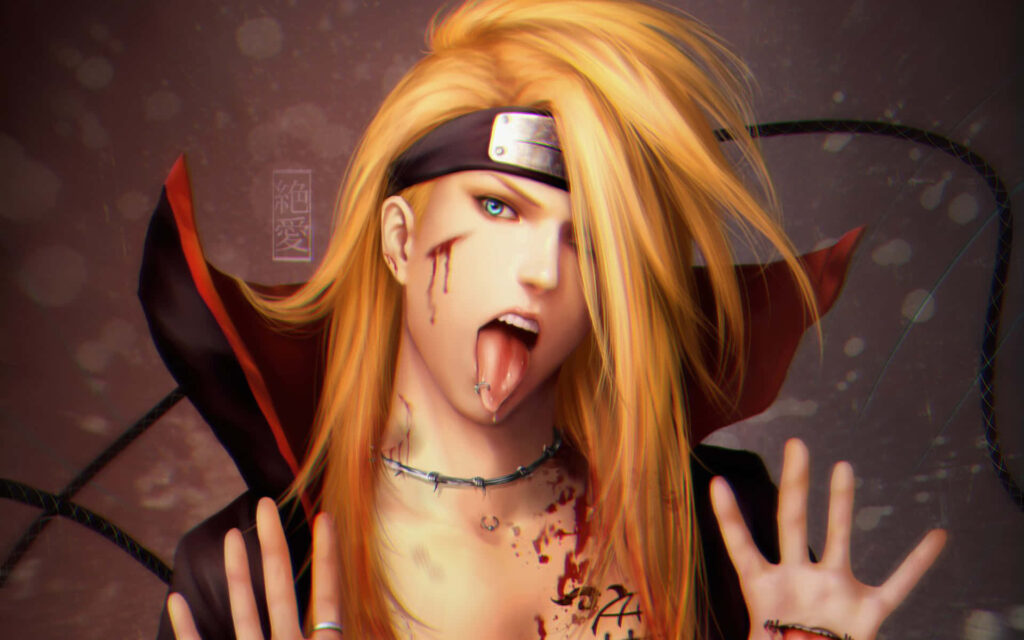 Deidara Naruto wallpaper with blond hair intense blue eyes explosive art style dramatic lighting