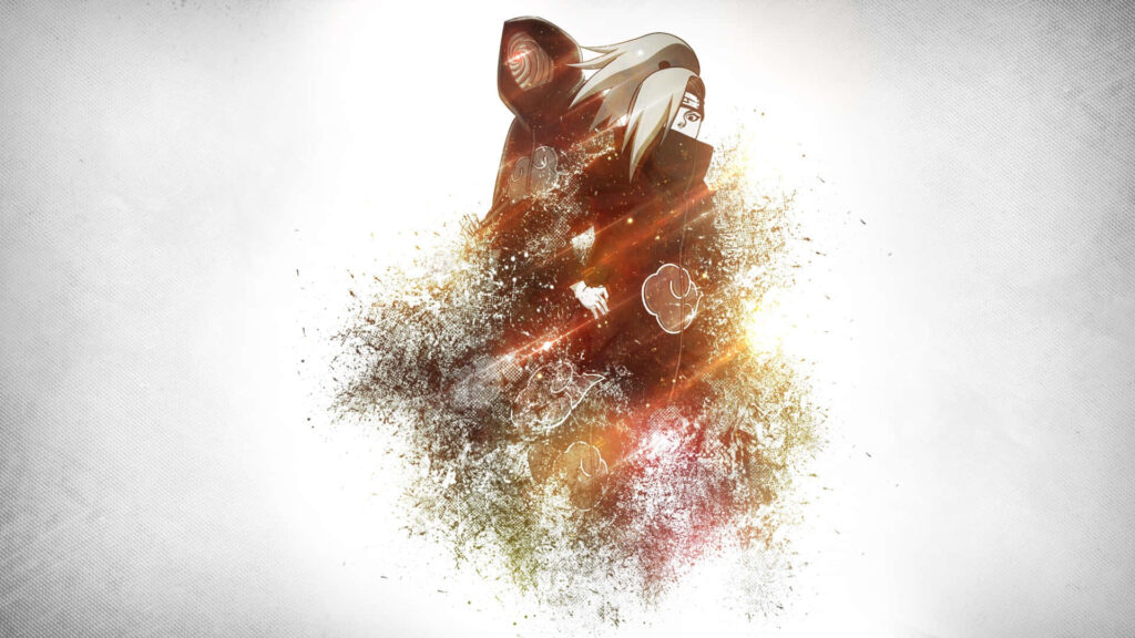 Deidara and Obito Uchiha Tobi in Akatsuki cloaks with fiery abstract smoky Naruto wallpaper background