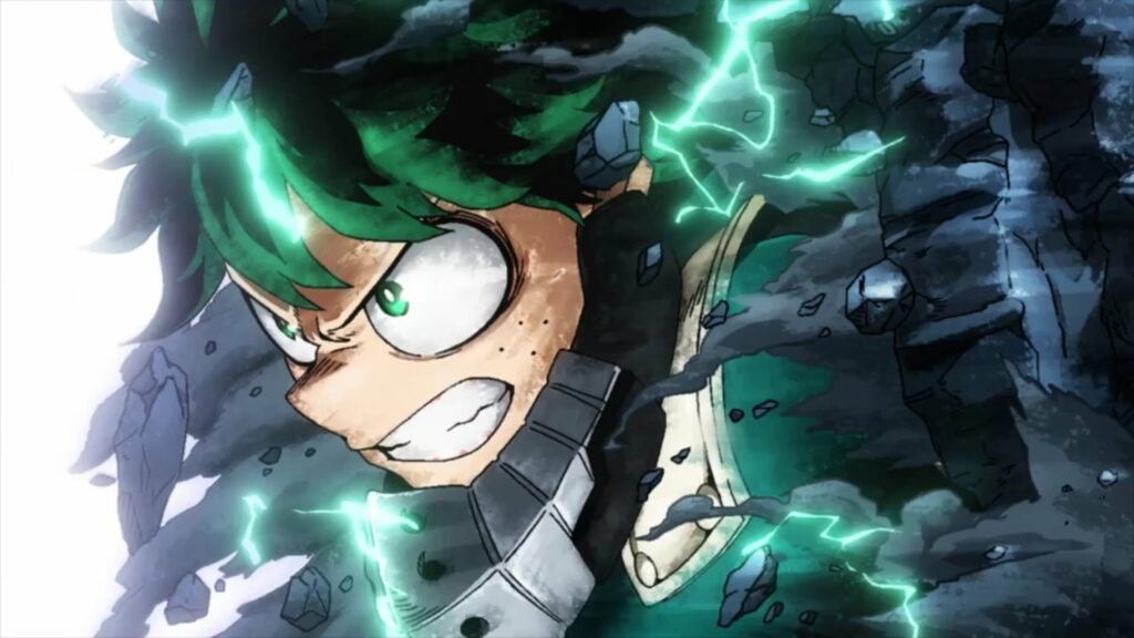 Deku's Powerful Heroic Stance: A Vibrant HD Wallpaper