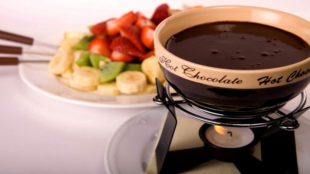 Delicious Chocolate Fondue Wallpaper with Fresh Fruit Dip Setup