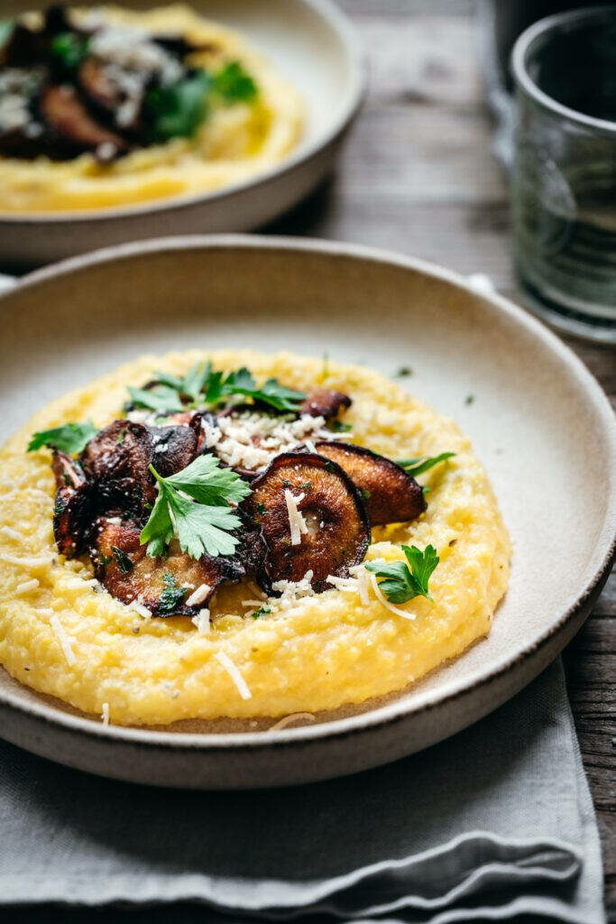 Rustic Creamy Polenta with Sautéed Mushrooms Wallpaper Background