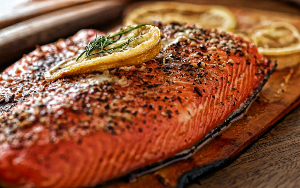 Savory Grilled Salmon Wallpaper: Lemon & Spices Delight