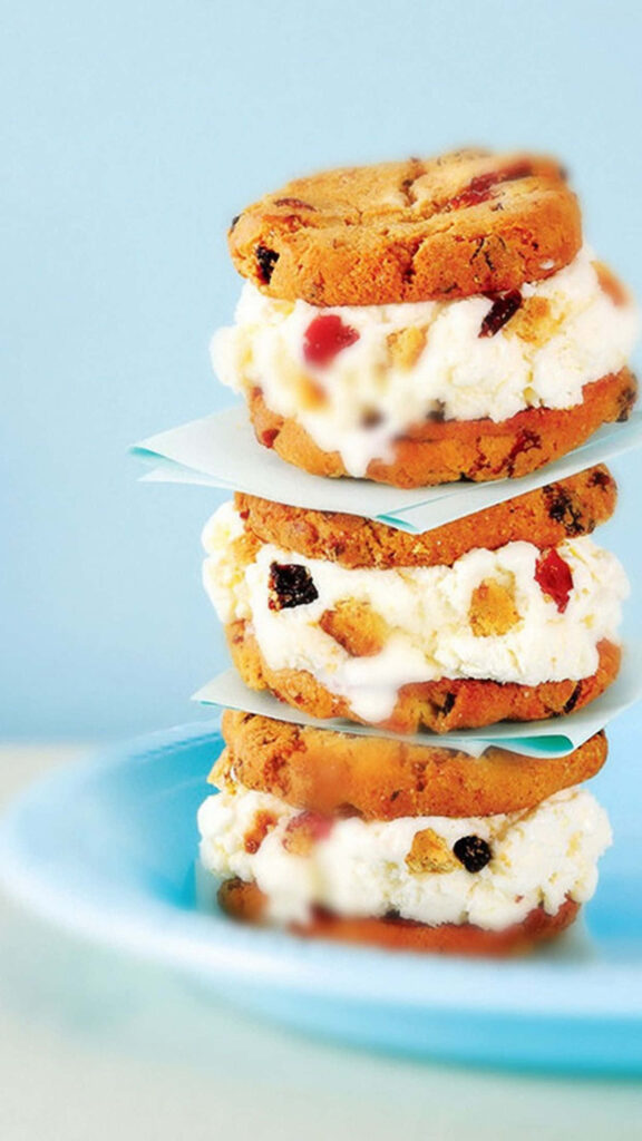 Vibrant Ice Cream Sandwich Wallpaper: Vanilla & Fruity Cookies Delight
