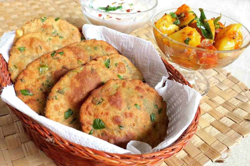 Vibrant Indian Food Wallpaper: Crispy Puri, Spicy Curry & Raita