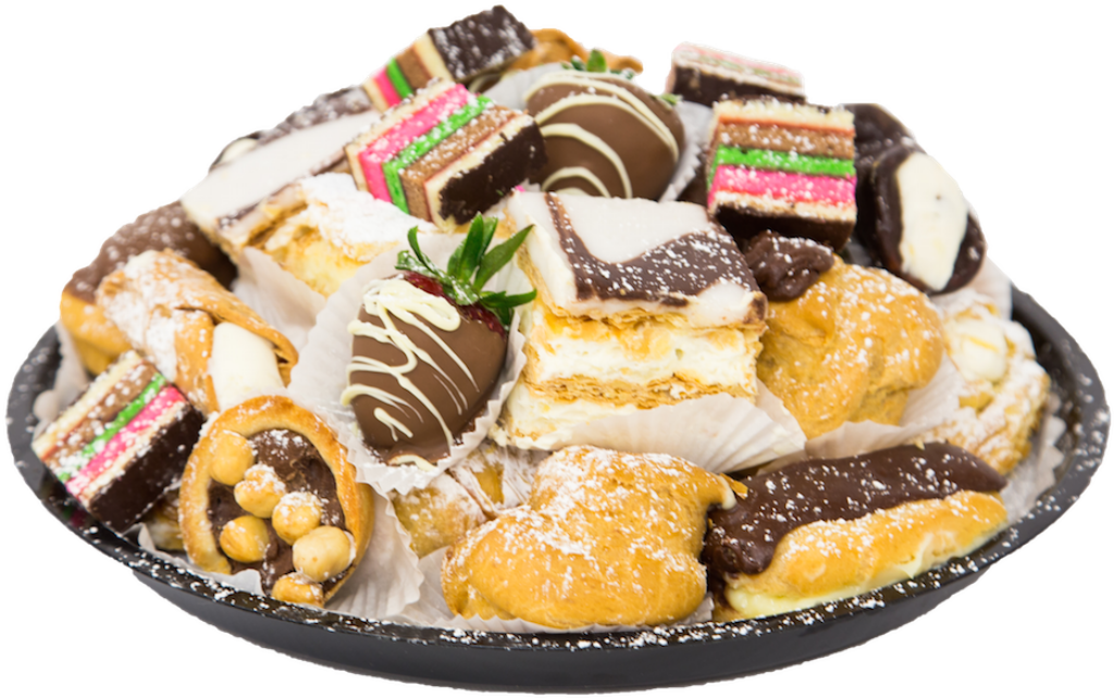 Beautifully Arranged Italian Pastries: Cream Puffs & Cannoli Wallpaper