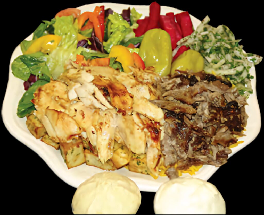 Delectable Shawarma Platter: Tender Chicken, Beef & Fresh Veggies Wallpaper