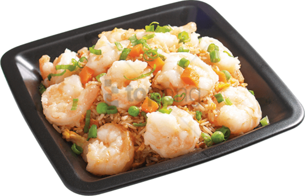 Delicious Shrimp Fried Rice Wallpaper: Succulent Dish on Black Plate