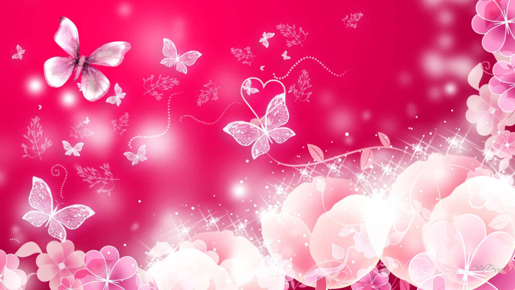 Vibrant Purple-Pink Butterfly Wallpaper with Floral Patterns