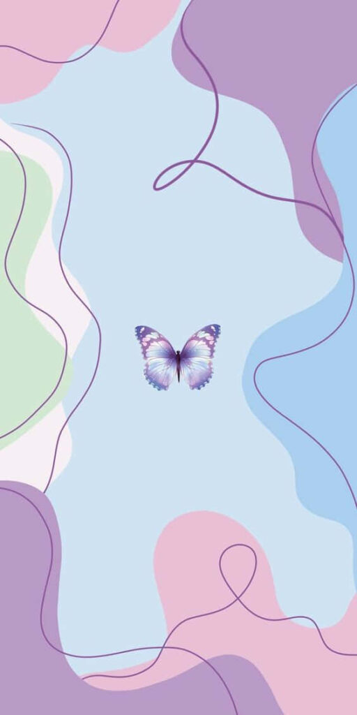 Delicate Butterfly on Soothing Blue & Pink Abstract Wallpaper