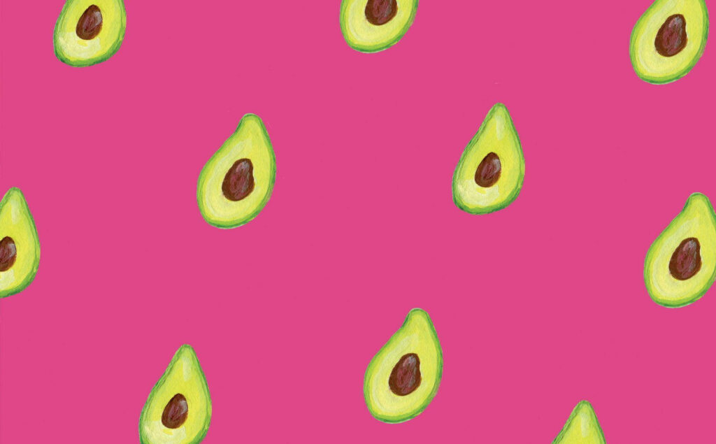 Exquisite Avocado Art: Delicate Patterns of the Tiny Fruit against a Vibrant Pink Canvas Wallpaper