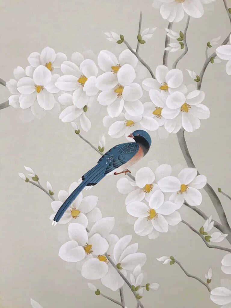 Magnolia Flowers with Bird: Elegant Wallpaper Background