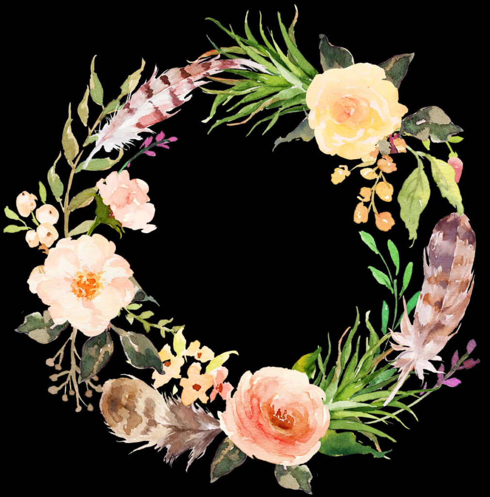 Delicate Pastel Floral Wreath Wallpaper on Dark Background