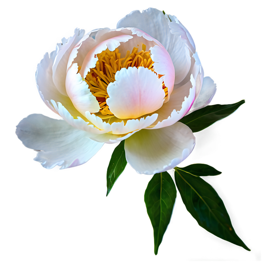 Delicate Peony Wallpaper: Elegant Floral Design with Green Leaves