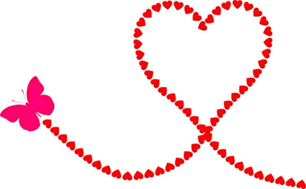 Charming Pink Butterfly on Red Heart Chain – Romantic Wallpaper