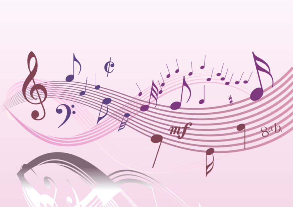 Elegant Musical Notes Wallpaper in Soft Pink and Purple Tones