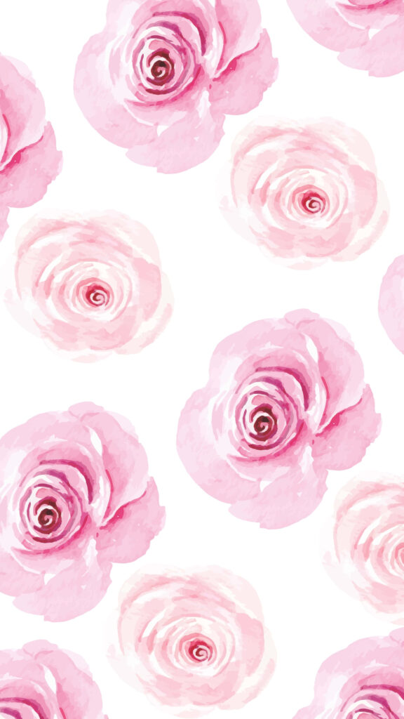 Delicate Pink Watercolor Roses on White Background Wallpaper