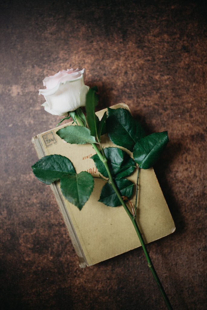 Elegant Rose on Aged Book: Timeless Classic Wallpaper Background