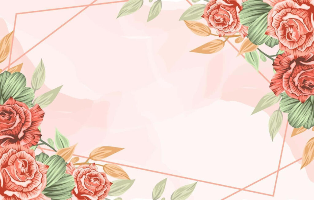 Delicate Spring Floral Wallpaper with Red Roses & Rose Gold Frame