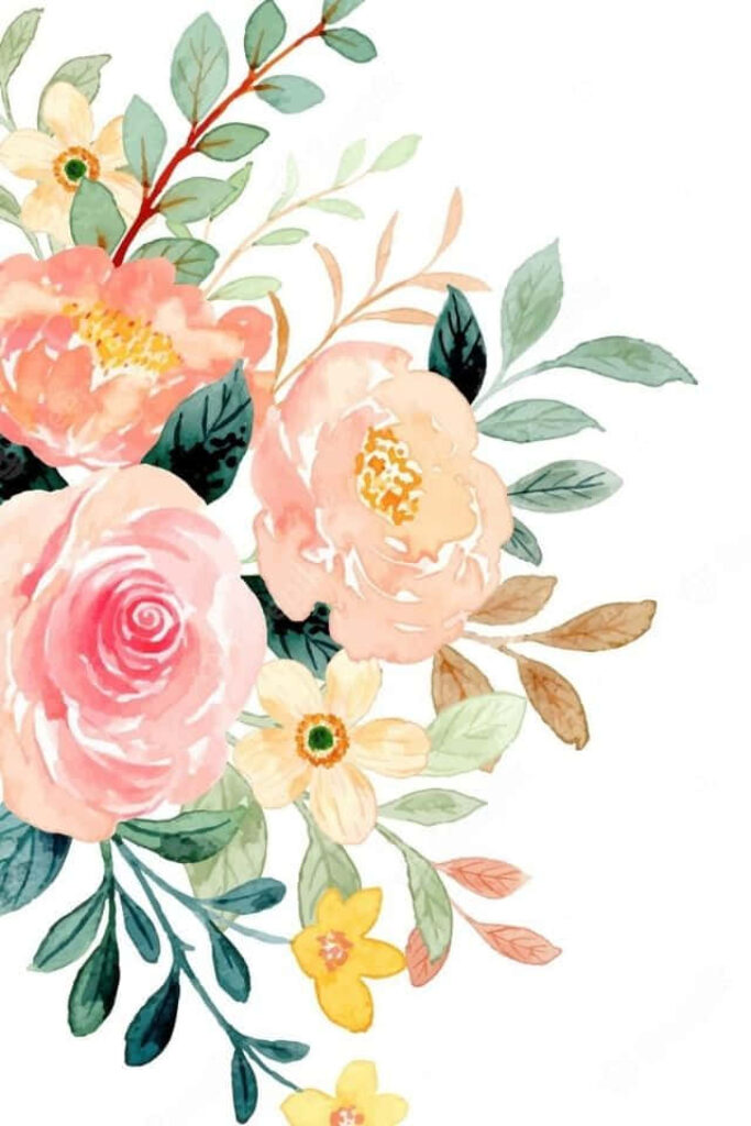 Pastel Watercolor Floral Wallpaper on White Background