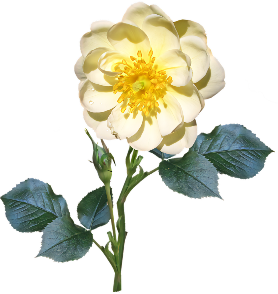 Delicate Yellow Rose with Green Leaves on Transparent Background Wallpaper