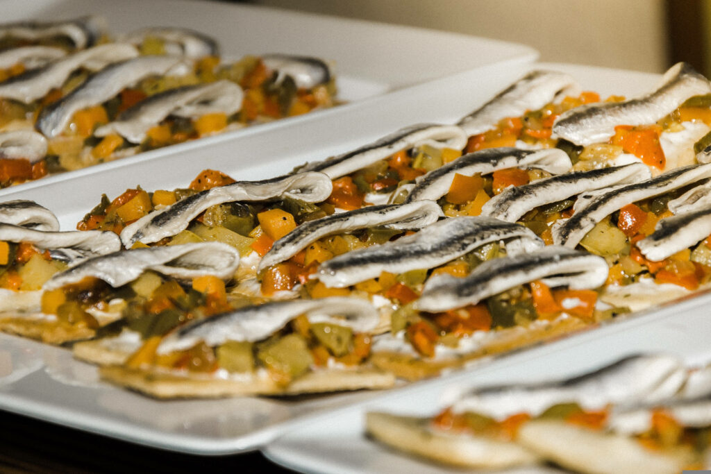 Delicious Anchovy Canapes: Appetizer with Fresh Veggies & Crispy Base Wallpaper