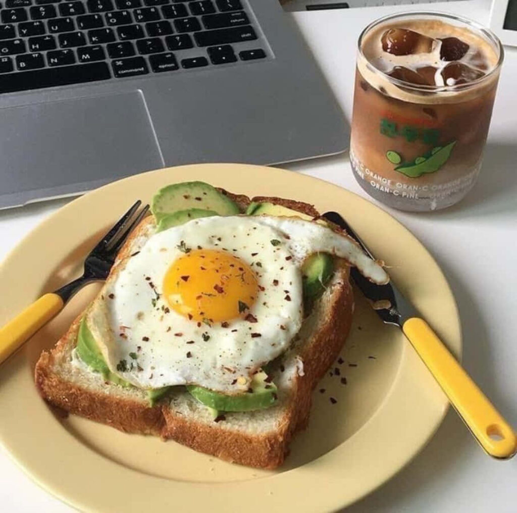 Delicious Avocado Toast & Iced Coffee: Perfect Breakfast Wallpaper