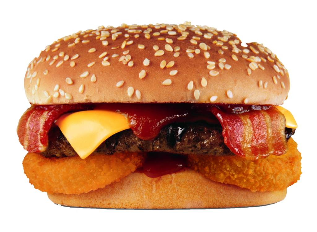 Delicious Bacon Cheeseburger with Onion Rings - Wallpaper Background