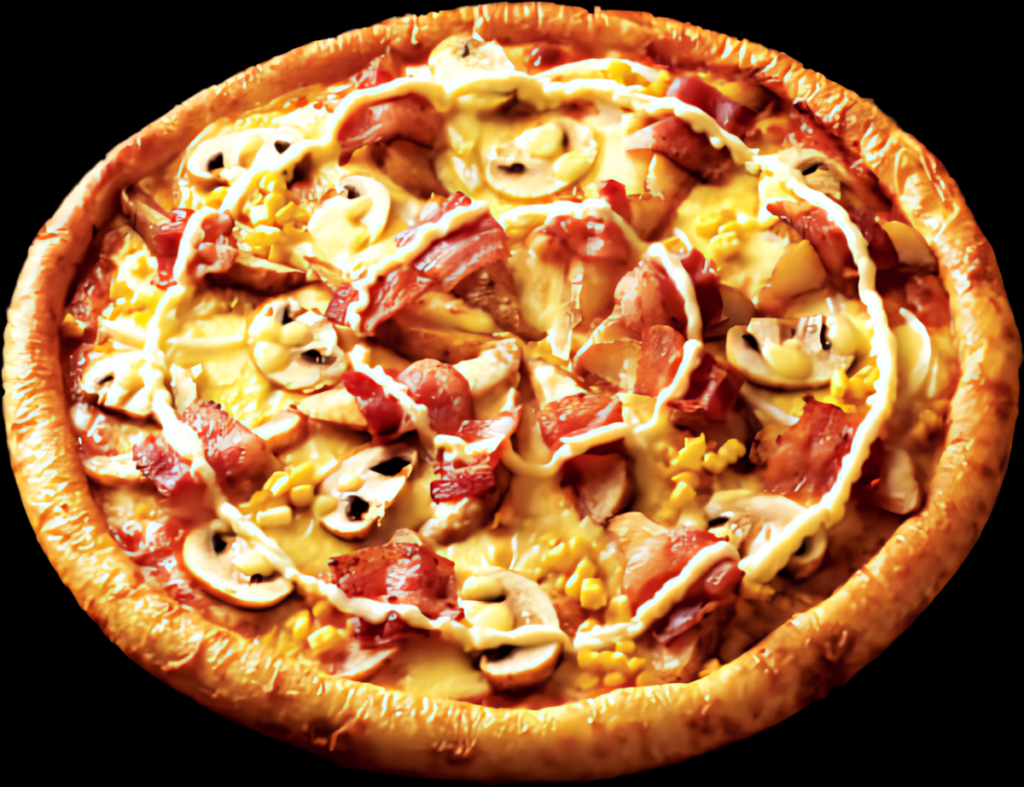 Delicious Bacon Mushroom Corn Pizza Wallpaper: Melted Cheese & Crispy Toppings